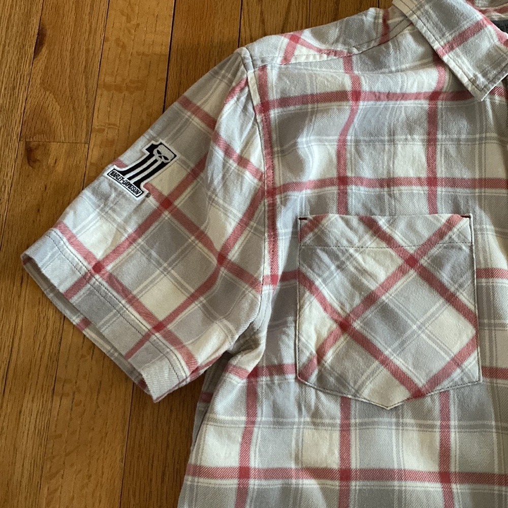 Harley Davidson Multi-Patch Plaid Short Sleeve Bu… - image 8